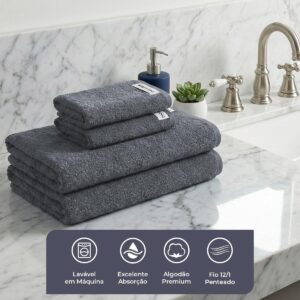 Decolab Kit Toalha de Banho Air Light 100% Algodão (Cinza-escuro, 4 Peças) - Imagem 4