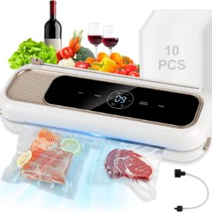 6 Em 1 Seladora Vacuo, Seladora A VáCuo Embalagens 90kpa, Seladora A VáCuo Para Alimentos PortáTil, 8 Vezes Mais Tempo, Tela Grande De Alta Definição, Com 10 Sacos Para VáCuo (Branco, 127, Volts) - Imagem 1
