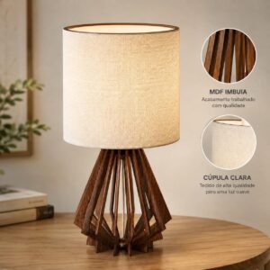 Luminária Abajur Hanara 40 Cm Sala Quartos Moderno com Cúpula Clara Decoração - Imagem 6