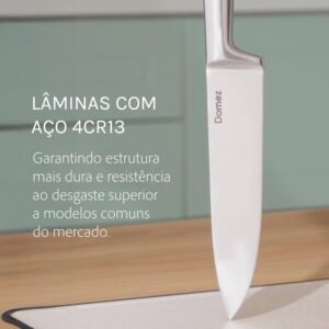 DOMEZ Jogo de Facas Cozinha 5 peças de Aço com Fio que Dura Mais, Design Ergonômico, Inclui Faca Chef, Pão, Descascar, Santoku, Churrasco Ergonômica Amolada Resistente à Ferrugem - Imagem 4
