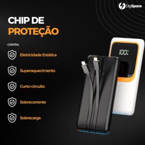 Carregador Portátil (Power Bank) 20000Mah Turbo 22.5w Carregamento Ultra Rápido PD Visor Led com 2 Saídas Compatível com Android e IOS (Preto) - Imagem 7