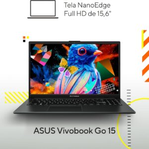 Notebook ASUS VivoBook Go 15, AMD RYZEN 5 7520U, 8GB, 256GB SSD, KeepOS, Tela 15,6" FHD, Mixed Black - E1504FA-NJ731 - Imagem 4