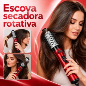 Escova Secadora Rotativa 3 Em 1 Com Cabeça de Substituição Preta, Escova Secadora Modeladora Bivolt, 1200w, Cabo de Alimentação Com Rotação de 360°(Vermelho) - Imagem 6