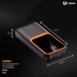 Carregador Portátil (Power Bank) 20000Mah Turbo 22.5w Carregamento Ultra Rápido PD Visor Led com 2 Saídas Compatível com Android e IOS (Preto) - Imagem 8