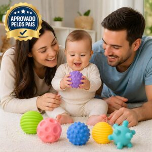 Kit Bolas Sensoriais para Bebê 6 Peças em Silicone Coordenação Motora | Brinquedo Montessori Educativo com Texturas, Mordedor Infantil - Imagem 8