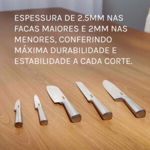 DOMEZ Jogo de Facas Cozinha 5 peças de Aço com Fio que Dura Mais, Design Ergonômico, Inclui Faca Chef, Pão, Descascar, Santoku, Churrasco Ergonômica Amolada Resistente à Ferrugem - Imagem 5
