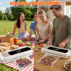 6 Em 1 Seladora Vacuo, Seladora A VáCuo Embalagens 90kpa, Seladora A VáCuo Para Alimentos PortáTil, 8 Vezes Mais Tempo, Tela Grande De Alta Definição, Com 10 Sacos Para VáCuo (Branco, 127, Volts) - Imagem 8