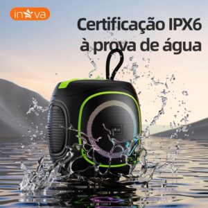 INAVA Caixa de Som Portátil com Suporte para Celular, 15h de Bateria, IPX6 à Prova d'Água, Luzes RGB, Som 360°, TWS/FM/USB/TF (Azul) - Imagem 4