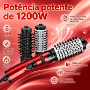 Escova Secadora Rotativa 3 Em 1 Com Cabeça de Substituição Preta, Escova Secadora Modeladora Bivolt, 1200w, Cabo de Alimentação Com Rotação de 360°(Vermelho) - Imagem 5