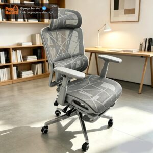 Cadeira de Escritório Ergonômica com Suporte Lombar, Encosto em Mesh Transpirável Braços 3D Aajustáveis e Apoio de Cabeça Regulávell, para Home Office Gamer, Textura Vazada de Relâmpago - Imagem 1