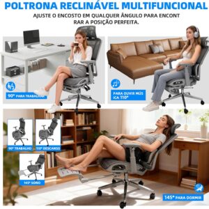 Cadeira de Escritório Ergonômica com Suporte Lombar, Encosto em Mesh Transpirável Braços 3D Aajustáveis e Apoio de Cabeça Regulávell, para Home Office Gamer, Textura Vazada de Relâmpago - Imagem 7