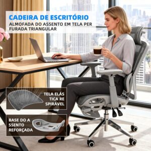 Cadeira de Escritório Ergonômica com Suporte Lombar, Encosto em Mesh Transpirável Braços 3D Aajustáveis e Apoio de Cabeça Regulávell, para Home Office Gamer, Textura Vazada de Relâmpago - Imagem 3