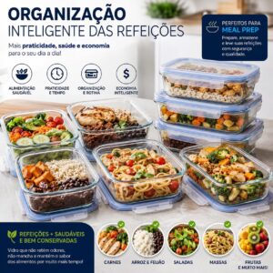 Kit 10 Potes de Vidro Herméticos 640ml com Tampa e 4 Travas | Marmitas Reutilizáveis | Vedação Total | Refratário para Forno, Micro-ondas, Freezer e Geladeira | Livre de BPA - Imagem 3