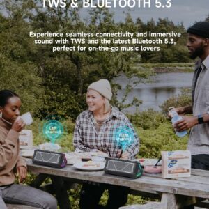MLOVE P3 Alto-falante Bluetooth Portátil IPX7 à Prova d'água, 40W Bass, Bluetooth 5.3, Emparelhamento estéreo sem fio, TWS, Suporte Micro SD, USB-C Charing, Preto - Imagem 6