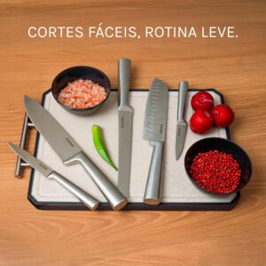 DOMEZ Jogo de Facas Cozinha 5 peças de Aço com Fio que Dura Mais, Design Ergonômico, Inclui Faca Chef, Pão, Descascar, Santoku, Churrasco Ergonômica Amolada Resistente à Ferrugem - Imagem 2