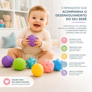 Kit Bolas Sensoriais para Bebê 6 Peças em Silicone Coordenação Motora | Brinquedo Montessori Educativo com Texturas, Mordedor Infantil - Imagem 2