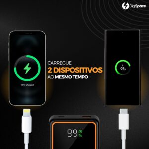Carregador Portátil (Power Bank) 20000Mah Turbo 22.5w Carregamento Ultra Rápido PD Visor Led com 2 Saídas Compatível com Android e IOS (Preto) - Imagem 4