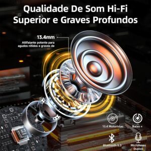 Fones de ouvido Bluetooth 5.3 sem fio, bateria com duração de 40 horas, carregamento USB-C, classificação de resistência à água IPX6, microfone embutido, compatíveis com Android e iOS ROSA - Imagem 4