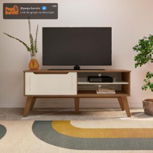 Artely Rack Lotus para Tv 60" com Porta Basculante, Cinamomo/Off White - Imagem 1