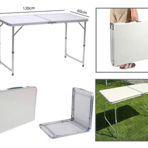 Mesa Dobravel Vira Maleta Camping Praia 120cm X 60cm Retangular Branca Marca MFL - Imagem 4