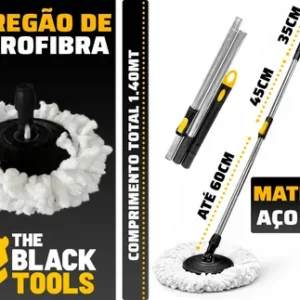 Mop Esfregão Giratório Balde Inox 8l Cabo 140cm C/ 2 Refis - Imagem 4