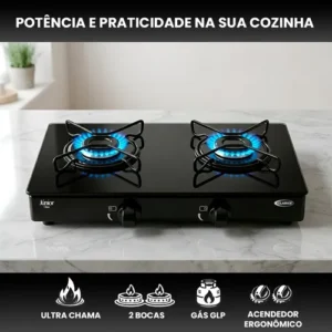 Fogão Cooktop De Mesa Portátil A Gás 2 Bocas Vidro Clarice - Imagem 4