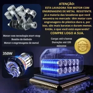 Lavadora Alta Pressão Portátil 96v 1000w Kit Mala 2 Baterias - Imagem 9