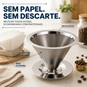 Filtro Permanente Café 103 Aço Inox Reutilizável Coador Universal Malha Fina Lavável Sem Papel Alta Durabilidade Premium - Imagem 7