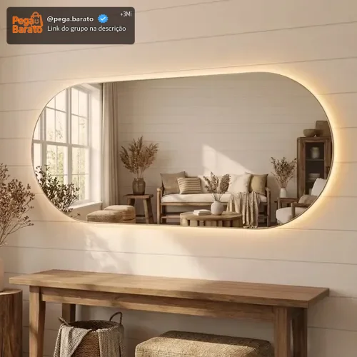 Espelho Lopazzi Orgânico 90x40cm Lapidado Luxo Moderno Oval 90x40cm Suporte
