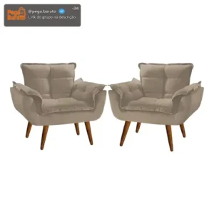 Kit 02 Poltronas Decorativas Opala Suede Porto Decor Cor Capuccino - Imagem 1
