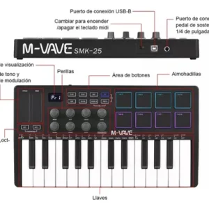 Teclado Controlador MIDI M-Vave SMK-25 25 Teclas 8 Pads Bluetooth - Imagem 10