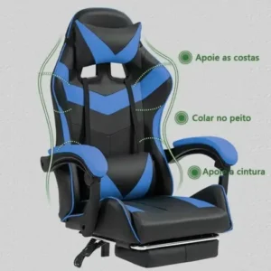 Cadeira Gamer Sweet Studio Ergonômica Reclinável em Couro Sintético Azul com Apoio de Pés - Imagem 11