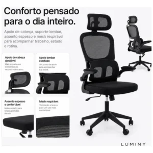 Cadeira Escritório Ergonômica Giratória Reclinável Luminy - Imagem 8