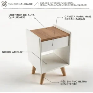Mesinha De Cabeceira Lateral Retro Luxo Branco Fosco Gaveta - Imagem 4