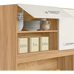Kit Armário De Cozinha Compacto Magazine Com 5 Portas E 1 Gaveta Multiuso E Bancada Multifuncional Organizador Design Moderno Cor Freijó Off White - Imagem 6