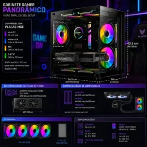 Gabinete Gamer Hayom Aquário Com 4 Cooler Fan Led Rgb - Imagem 4