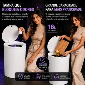 Lixeira Automática Sensor Recarregável Escritório usb 16 L - Imagem 7