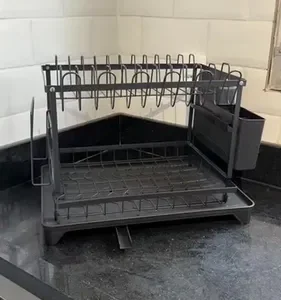 Escorredor De Louça Inoxidável 2 Andares Drenagem Automática Bandeja Grande 360o Organizador Pia Com Porta Pratos Tigelas Talheres Copos - Imagem 2