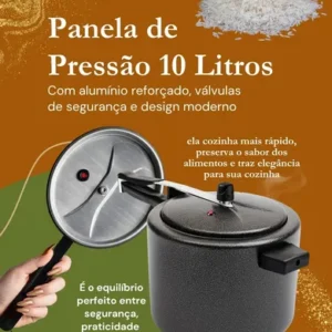 Panela de Pressão 10 litros Alumínio Preta Grande Reforçada Cozimento Rápido Econômica Fechamento Interno - Imagem 3