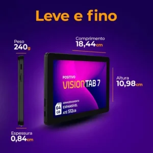 Tablet Positivo Vision TAB 7 - Processador Octa-Core 3GB RAM 64GB Armazenamento Tela 7” IPS Bateria 3100mAh, Android 14 Go, Wi-fi - Preto - Imagem 5