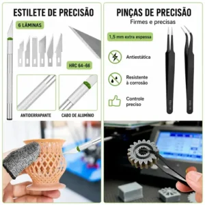 Kit 54 Peças Completo de Ferramentas Manuais para Impressão 3D, Alicate, Pinças, Estilete, Agulhas Inox para Limpeza de Bico - Imagem 9