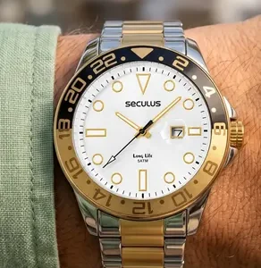 Relógio Seculus Masculino Bicolor Prata Com Dourado Aço Inox Elegante Executivo Luxo Moderno A Prova D'água Original - Imagem 7