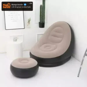 Poltrona Inflável Ultra Lounge Com Pufe Sofá Preguiçoso Cor Marrom - Imagem 1