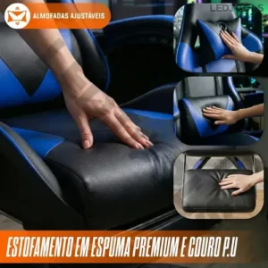 Cadeira Escritório Gamer Ergonômica Reclinável Com Apoio dos Pés Em Couro Azul - Imagem 5