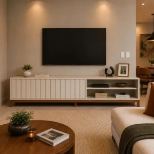 Rack Bancada Para Tv Até 75 Aurora 1.8 Mobler 1 Porta Com Pés Design Sala Moderna Cor Pérola Metalizado/cinamomo Mel - Imagem 2