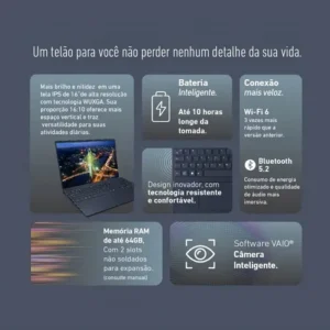 Notebook Vaio Fe16 Amd Ryzen 7 5825u Linux 8gb RAM 512gb Ssd Wi-Fi 6 Tela 16" Ips Wuxga Antirreflexo - Cinza Grafite Vjfe69f11xb0321h - Permite upgrade de memória RAM e SSD - Imagem 7