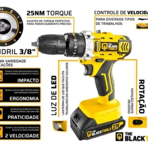 Furadeira Parafusadeira De Impacto 2 Baterias 21v + 46 Peças - Imagem 3