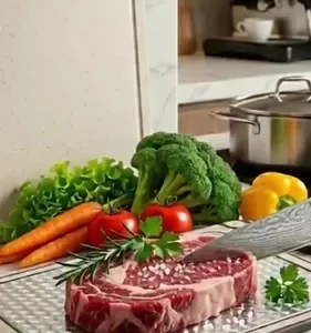 Tábua de Corte Higiênica Relimax Antiderrapante, de Inox, com Canaleta e Afiador para Carnes e Legumes - Imagem 9