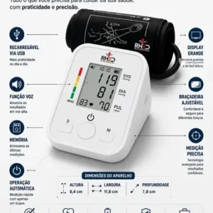 Aparelho Medidor de Pressão Arterial Aferidor Monitor Digital Uso Doméstico Automático Residencial Pressão De Braço Braçadeira Pulso Manguito Ajustável Memória Leitura Adultos Crianças Portátil - Imagem 3