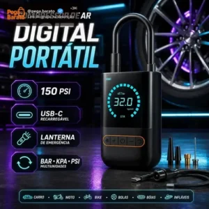 Compressor de Ar Portátil Digital Double Wise para Carro Moto Bike USB-C - Imagem 1